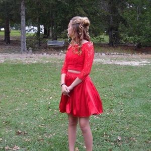 Two piece red homecoming dress